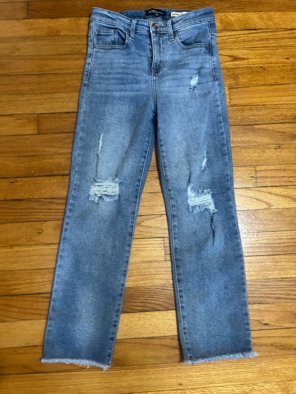 BCBGeneration Straight Jeans Womens 27 Stretch Blue Denim Distressed